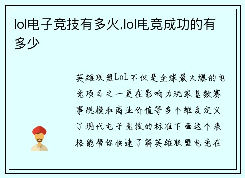 lol电子竞技有多火,lol电竞成功的有多少