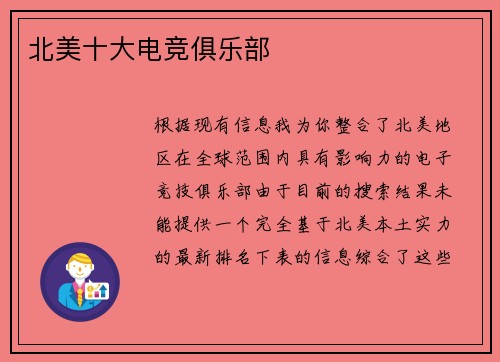 北美十大电竞俱乐部