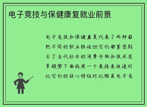 电子竞技与保健康复就业前景