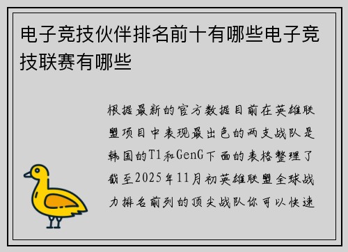 电子竞技伙伴排名前十有哪些电子竞技联赛有哪些
